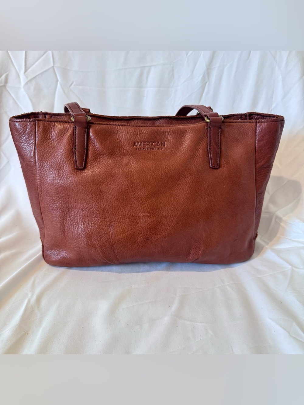 American Leather Co. Brown Embossed Brandy Cognac Leather Tote Bag Purse Handbag